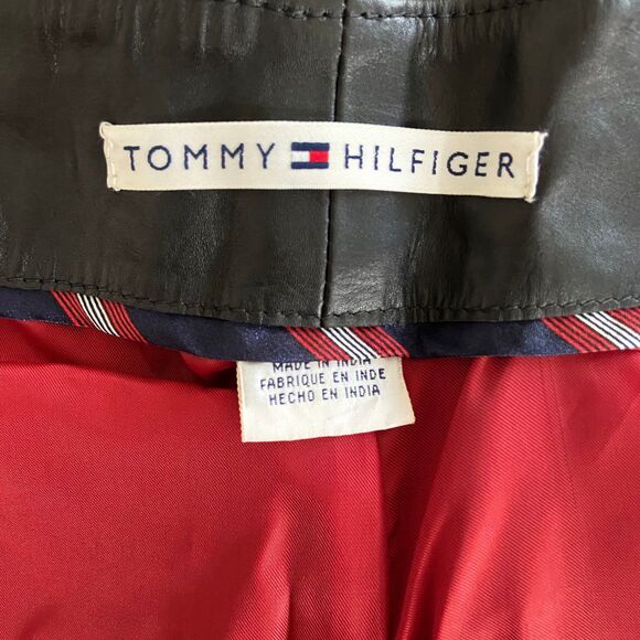Vintage Y2K Tommy Hilfiger Black Leather Pants Size 6 Red Lining Deadstock - Picture 5 of 10
